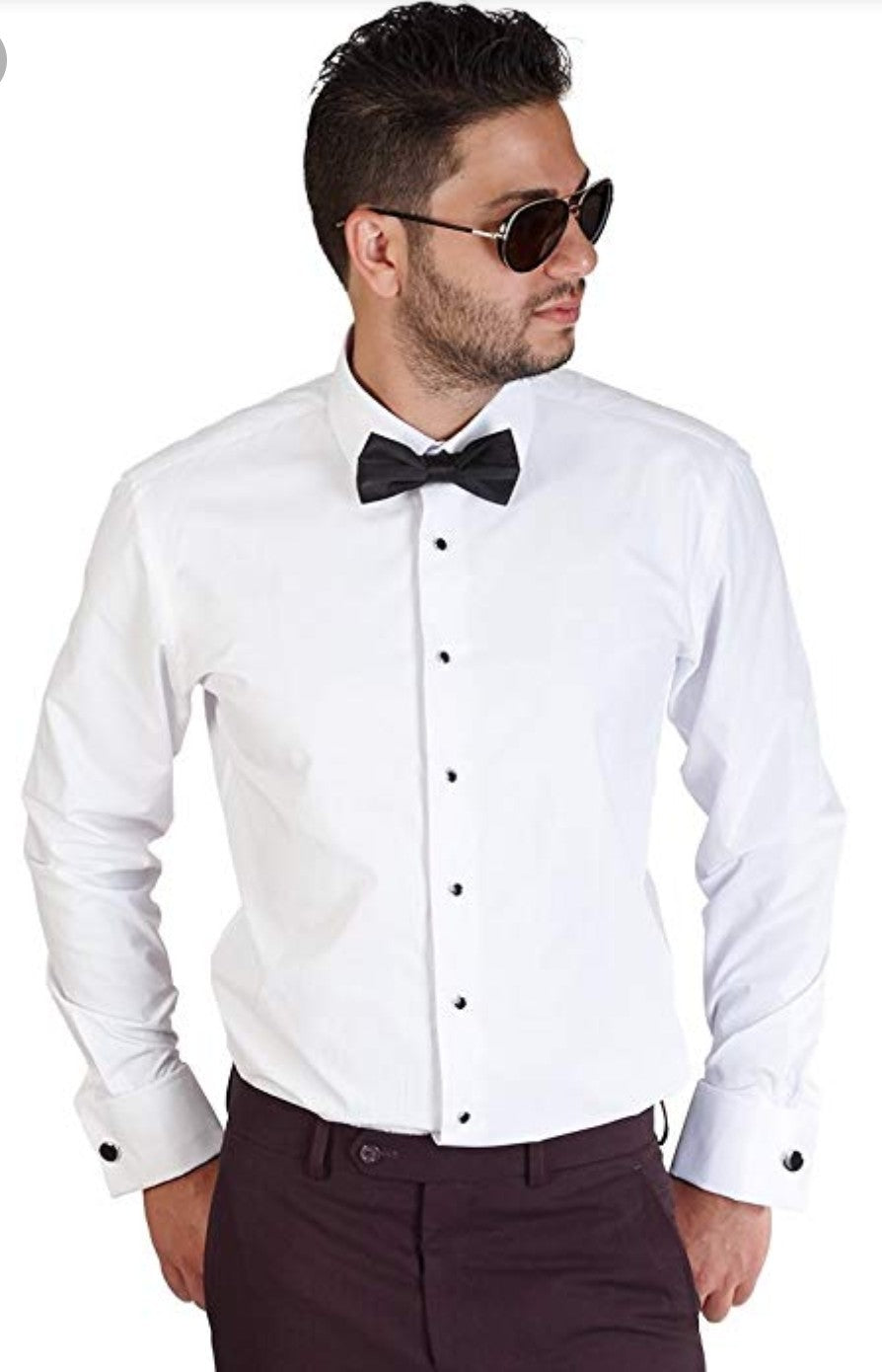 Regular Fit Ivory and White Tuxedo Shirt